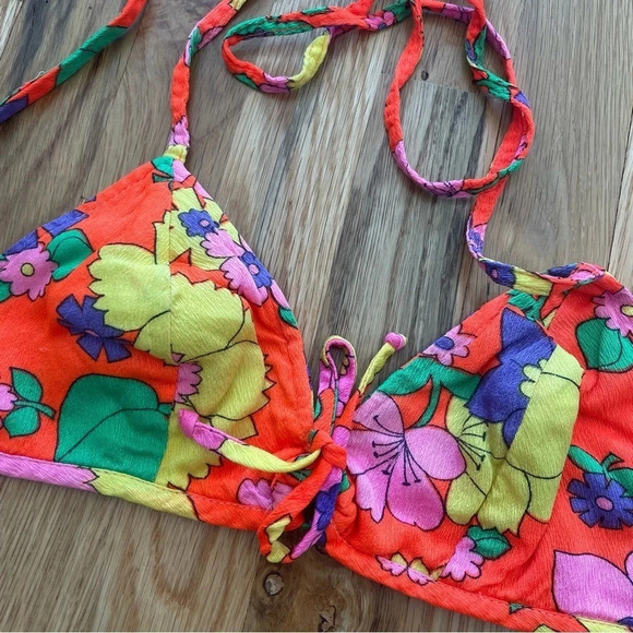 Vtg 60s/70s Floral Tie Bra Bikini Top Size Small - Picture 3 of 6